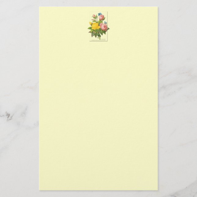 Pink Yellow Vintage Roses Stationery (Front)