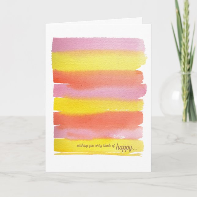 Pink+Yellow Watercolor Birthday Folded Card (Front)