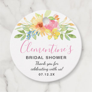 Pink Yellow Watercolor Bridal Shower Thank You Favour Tags