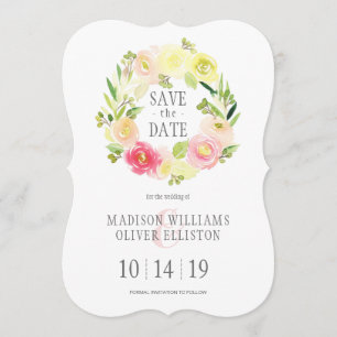 Pink & Yellow Watercolor Floral Save the Date