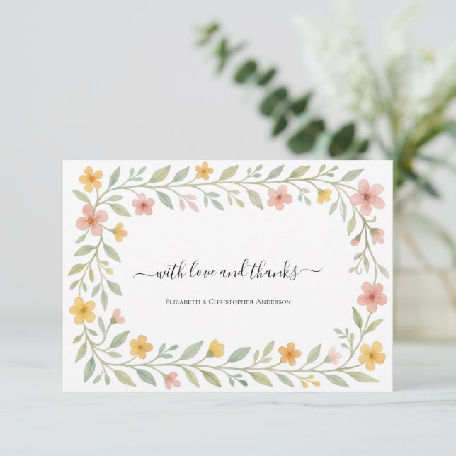 Pink Yellow Watercolor Floral Thank you Card (Standing Front)