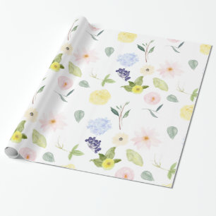 Pink Yellow Watercolor Floral Wrapping Paper