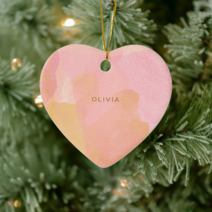 Pink Yellow Watercolor Personalized Name Christmas Ceramic Ornament