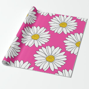 Pink Yellow White Daisy Pattern Wrapping Paper