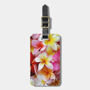 Pink Yellow White Mixed Plumeria Flower Luggage Tag