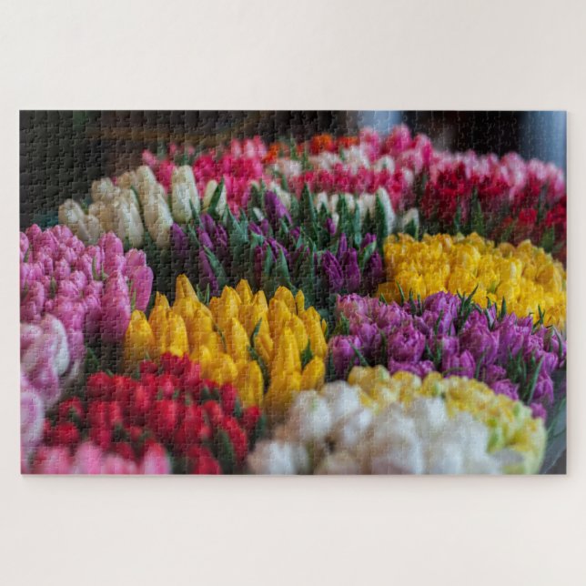 Pink Yellow White Red Tulip Floral Jigsaw Puzzle (Horizontal)