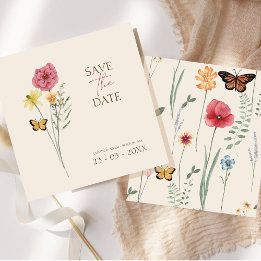 Pink Yellow Wildflower Whimsical Save the Date