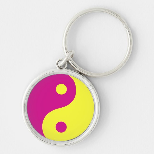 Pink & Yellow Yin Yang Taoist Symbol Keychain (Front)