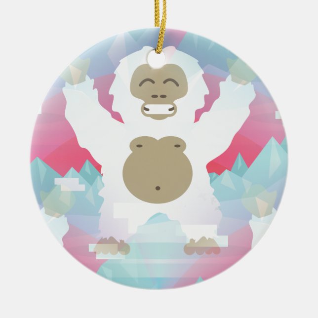 pink yeti ceramic ornament (Front)