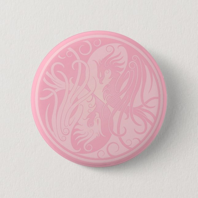 Pink Yin Yang Phoenix 2 Inch Round Button (Front)