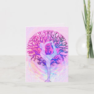Pink Yoga Tree Woman in Pastel Colours Card