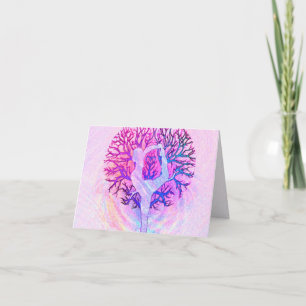 Pink Yoga Tree Woman in Pastel Colours Card