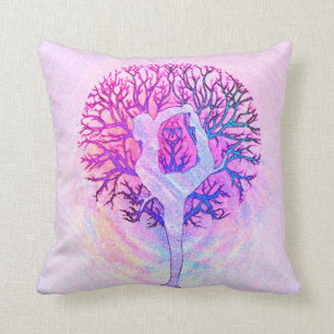 Pink Yoga Tree Woman in Pastel Colours Throw Pillow