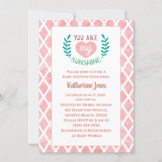 Pink You Are My Sunshine Baby Shower Invitation