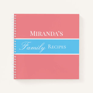 Pink Your Name Family Recipes Script Typography Notebook