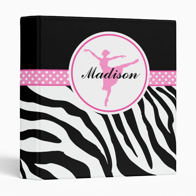 Pink Your Name Zebra Print Ballet Dancer Binder (Front/Spine)