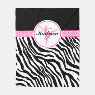 Pink Your Name Zebra Print Ballet Dancer Fleece Blanket