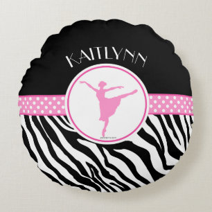 Pink Your Name Zebra Print Ballet Dancer Round Pillow
