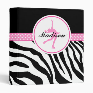 Pink Your Name Zebra Print Figure Skating Binder