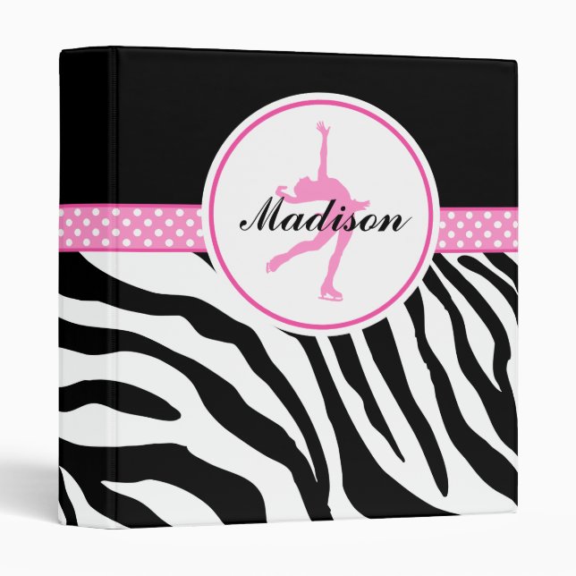 Pink Your Name Zebra Print Figure Skating Binder (Front/Spine)