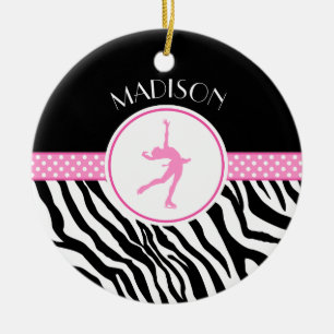 Pink Your Name Zebra Print Figure Skating Ceramic Ornament