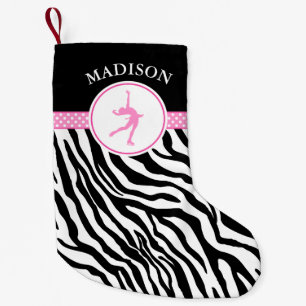 Pink Your Name Zebra Print Figure Skating Small Christmas Stocking