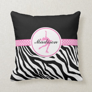 Pink Your Name Zebra Print Figure Skating Throw Pillow