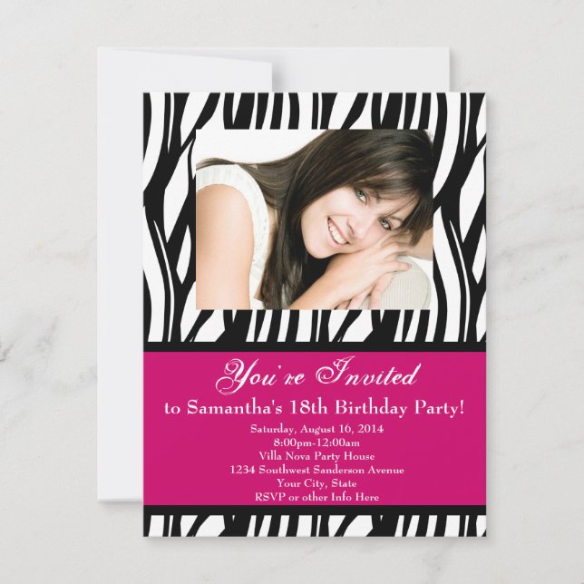 Pink Zebra 18th Birthday Party Invitation (Front)