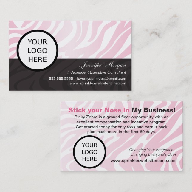 Pink Zebra Add Logo Business Card (Front/Back)