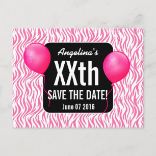 Pink Zebra and Balloons Any Year Birthday B03M Announcement Postcard