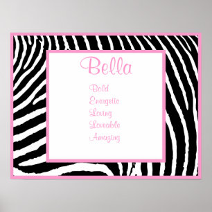 Pink Zebra Any Name Wall Art Print Poster