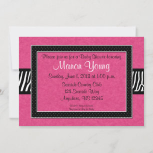 Pink Zebra Baby or Bridal Shower Invitation