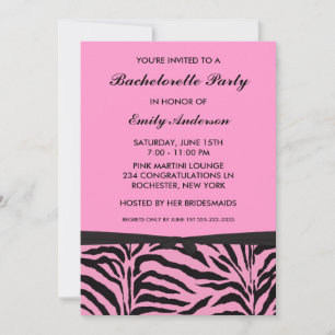 Pink Zebra Bachelorette Party Invitations