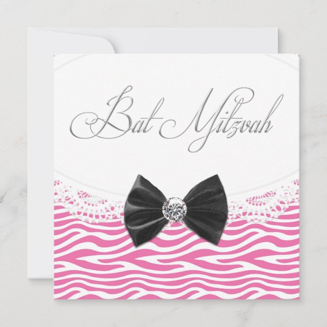 Pink Zebra Bat Mitzvah Invitations (Front)