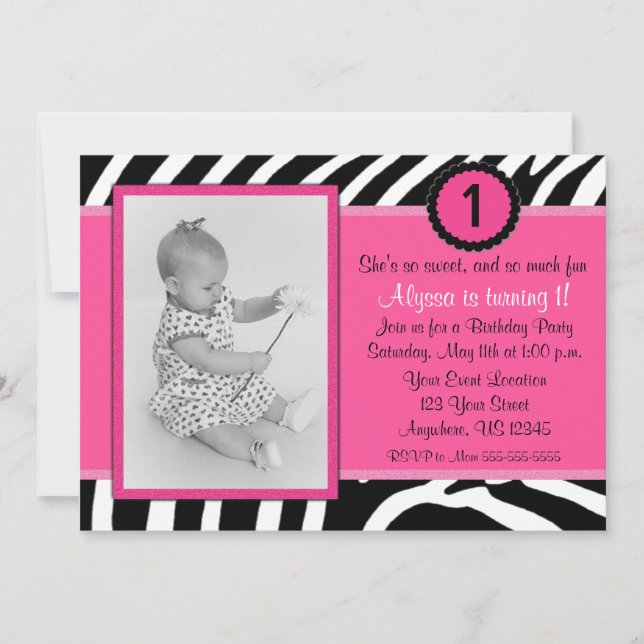 Pink Zebra Birthday Invitation (Front)
