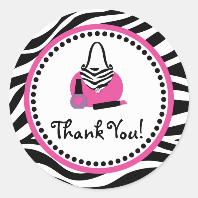 Pink Zebra Birthday Spa Diva Party Favour Classic Round Sticker (Front)