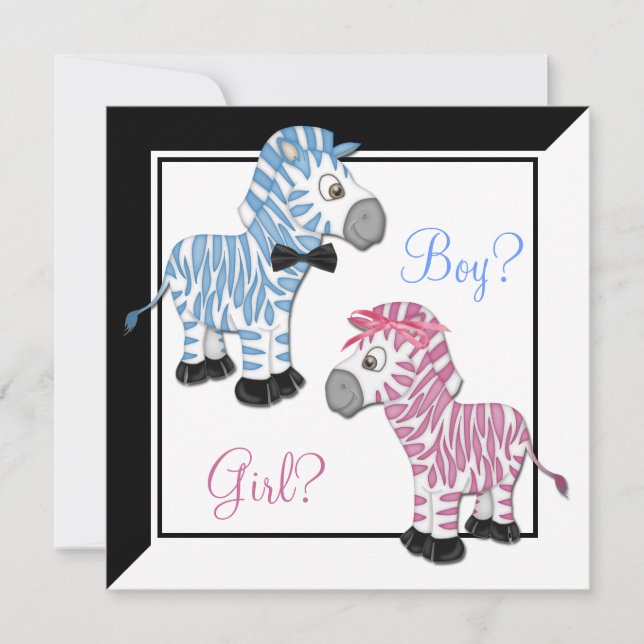 Pink Zebra Blue Zebra Gender Reveal Invitation (Front)