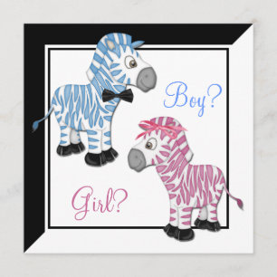 Pink Zebra Blue Zebra Gender Reveal Invitation