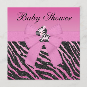Pink Zebra & Butterflies Faux Glitter Baby Shower Invitation