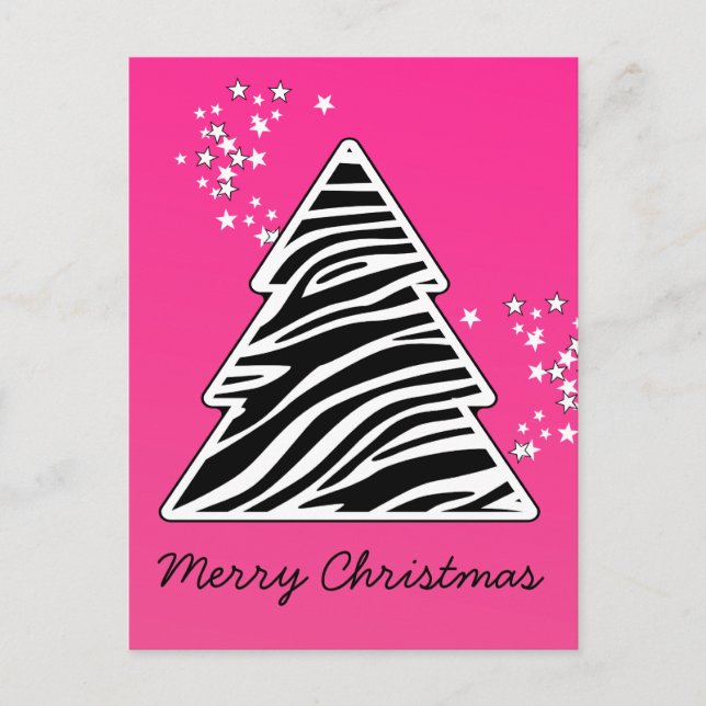 Pink Zebra Christmas Tree Holiday Postcard (Front)