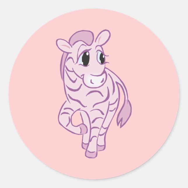Pink Zebra Classic Round Sticker (Front)