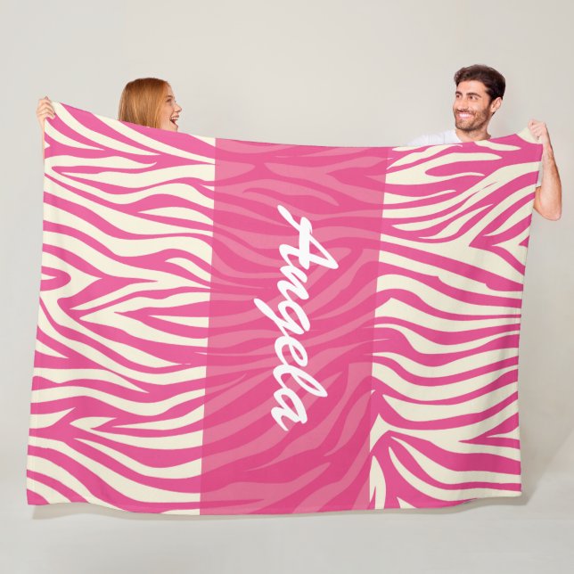 Pink Zebra Custom Fleece Warm Cozy Blanket (In Situ)