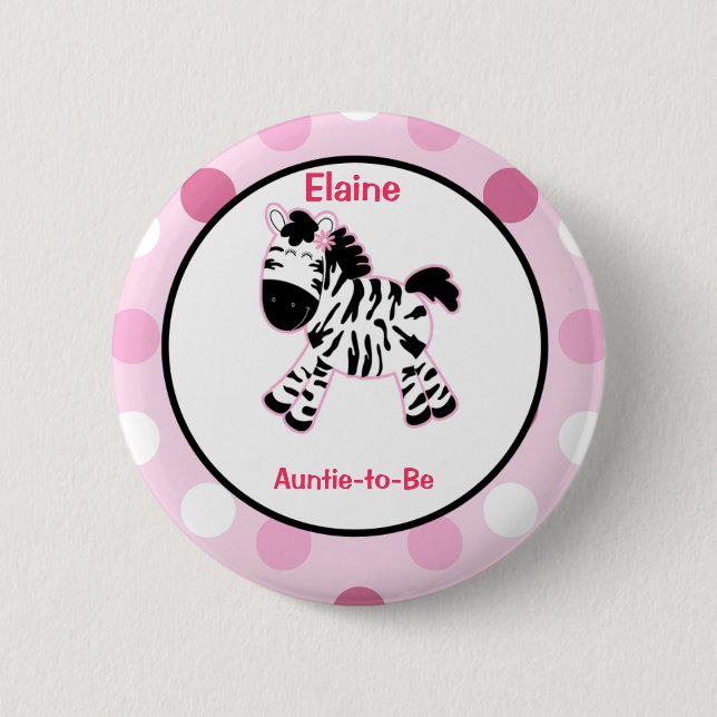 Pink Zebra Customized name tag Button (Front)