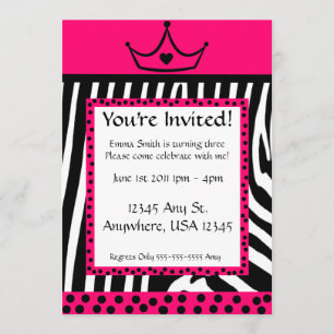 Pink Zebra Diva Birthday Invitation