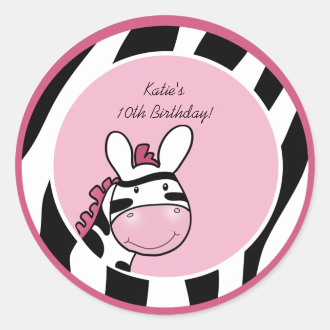 PINK ZEBRA DIVA JUNGLE 3" Favour Stickers (Front)