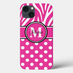 Pink Zebra Dots Personalized iPhone 13 Case