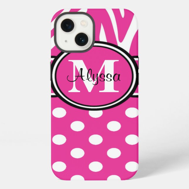 Pink Zebra Dots Personalized iPhone Case (Back)