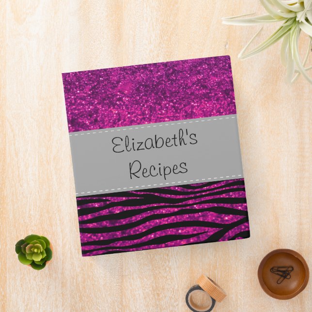 Pink Zebra, Glitter Zebra, Zebra Print, Your Name Binder (In Situ)