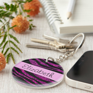 Pink Zebra, Glitter Zebra, Zebra Print, Your Name Keychain