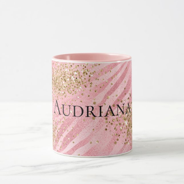 Pink Zebra Gold Glitzy Glitter  Mug (Center)